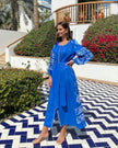 Royal Blue Hand Embroidered Linen Maxi Dress | ZALXNDRA
