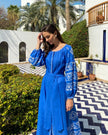 Royal Blue Hand Embroidered Linen Maxi Dress | ZALXNDRA