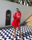 Scarlet Red Embroidered Linen Mini Dress | ZALXNDRA