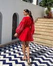 Scarlet Red Embroidered Linen Mini Dress | ZALXNDRA