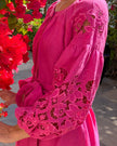 Fuchsia Hand Cut Embroidered Linen Maxi Dress | ZALXNDRA