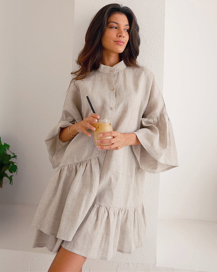 Ancient Scroll Linen Mini Dress | ZALXNDRA