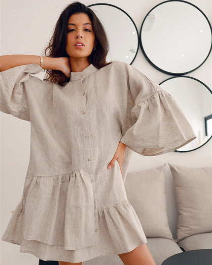 Ancient Scroll Linen Mini Dress | ZALXNDRA