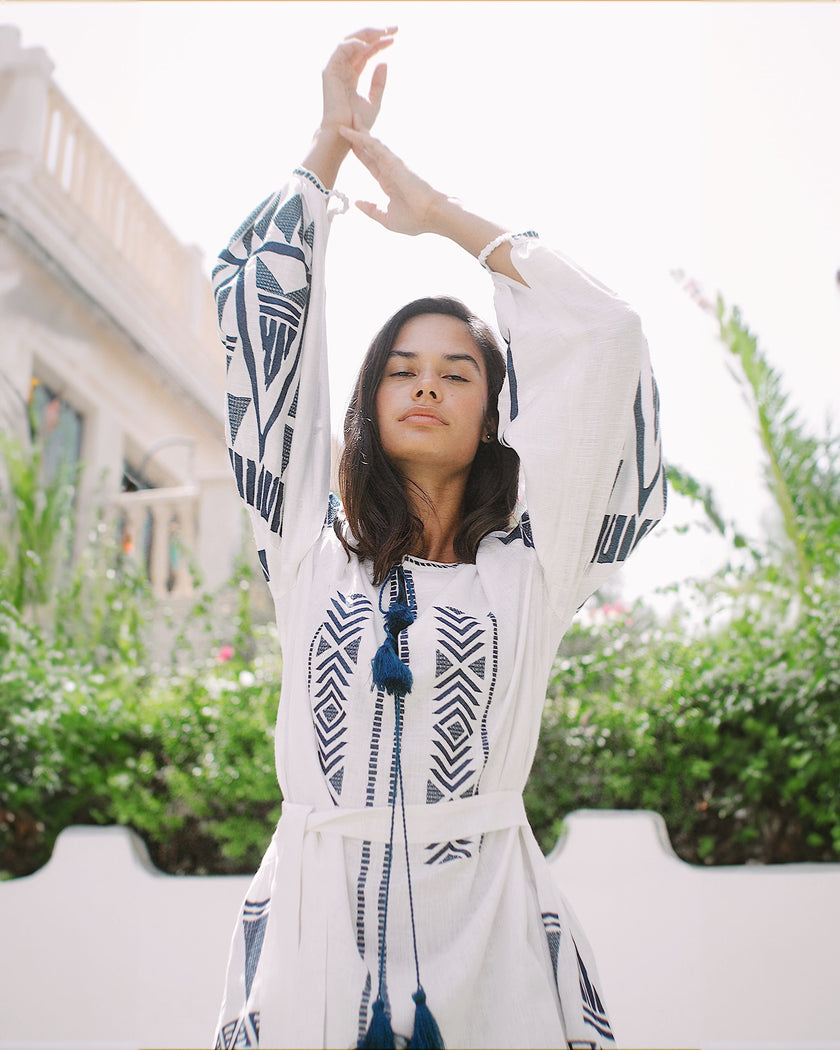 White Embroidered Linen Mini Dress | ZALXNDRA