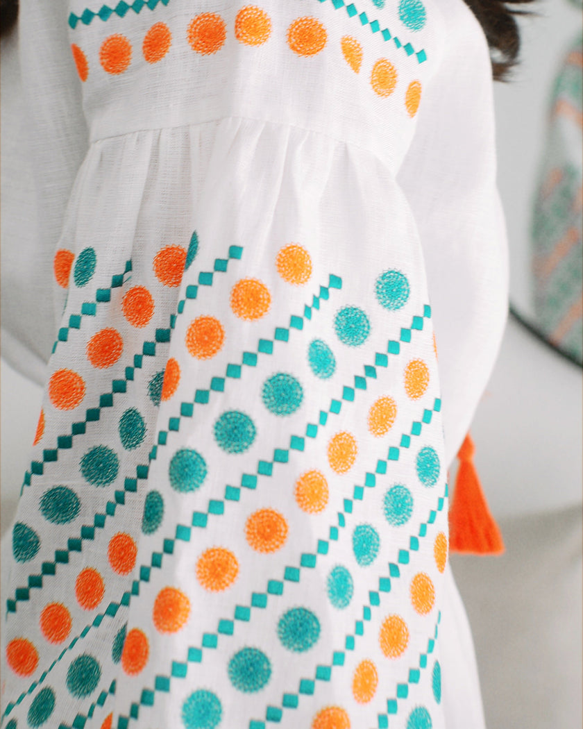 White Embroidered Linen Mini Dress | ZALXNDRA