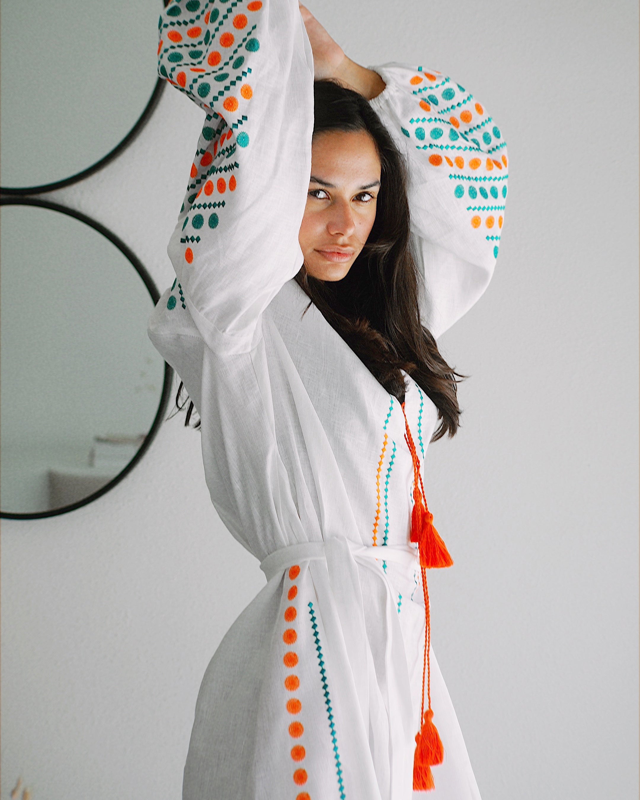 White Embroidered Linen Mini Dress | ZALXNDRA