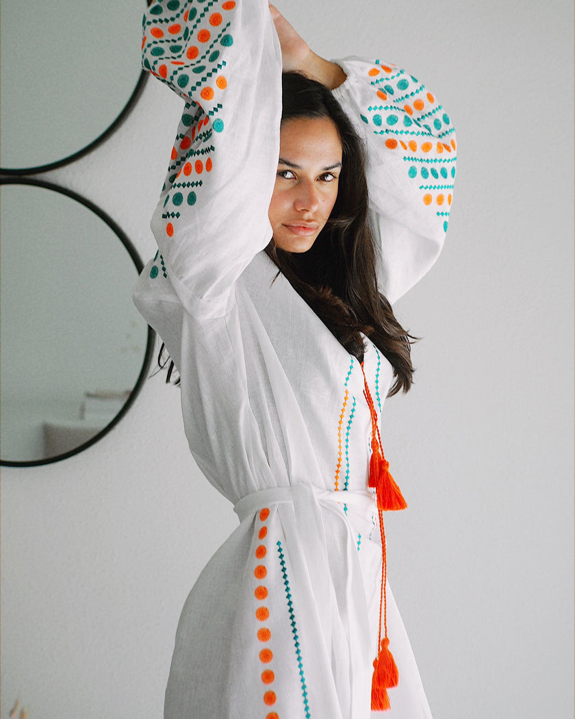 White Embroidered Linen Mini Dress | ZALXNDRA