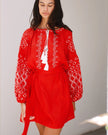 Scarlet Red Embroidered Linen Mini Dress | ZALXNDRA