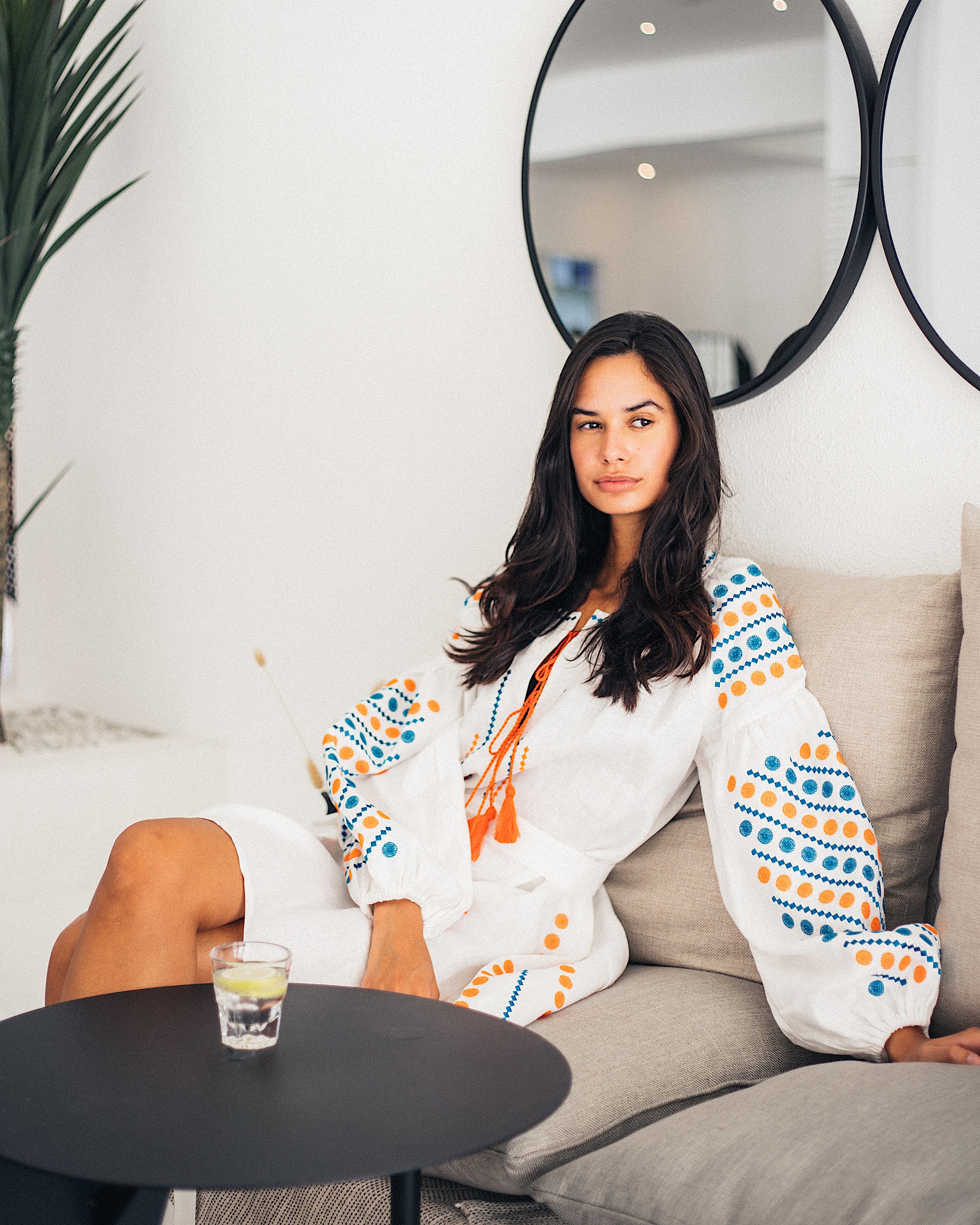 White Embroidered Linen Mini Dress | ZALXNDRA