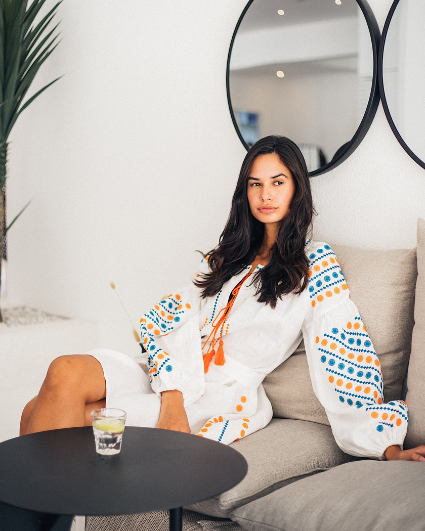 White Embroidered Linen Mini Dress | ZALXNDRA