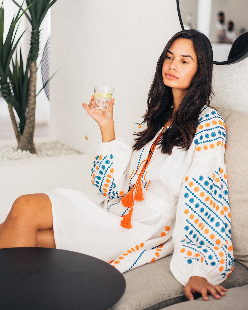 White Embroidered Linen Mini Dress | ZALXNDRA