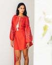 Scarlet Red Embroidered Linen Mini Dress | ZALXNDRA