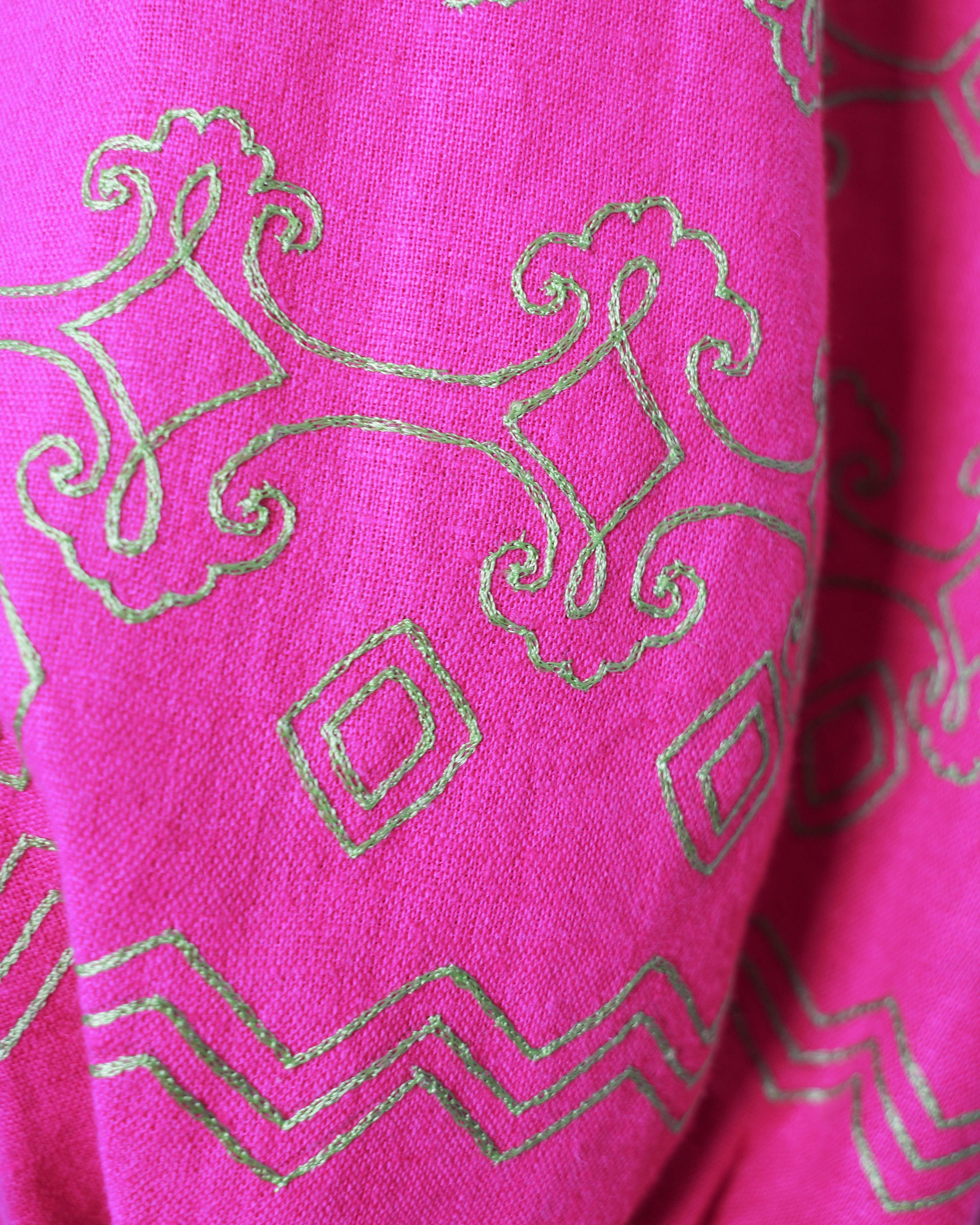 Fuchsia Hand Embroidered Linen Maxi Dress | ZALXNDRA