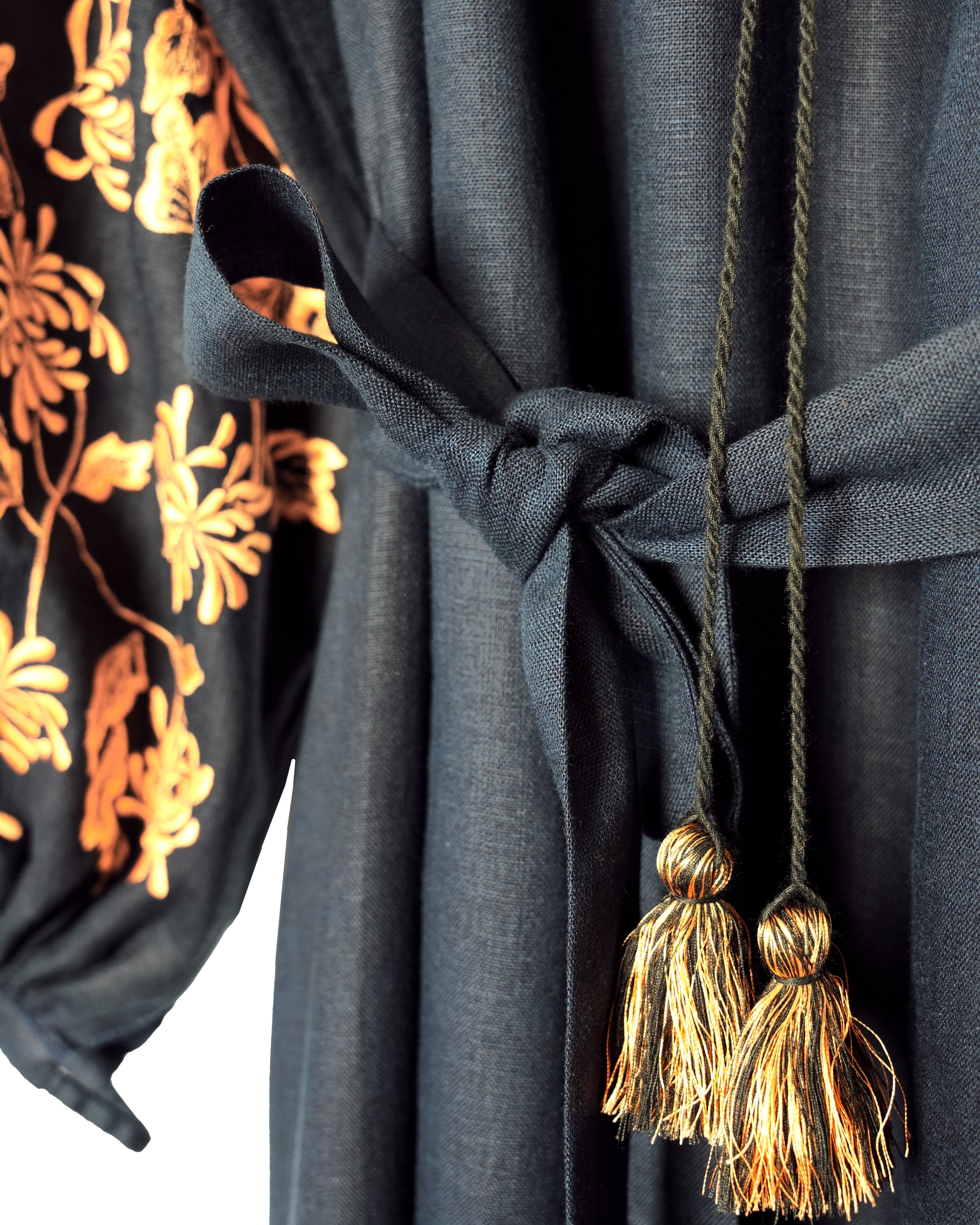 Rhapsody Blue Embroidered Linen Maxi Dress | ZALXNDRA