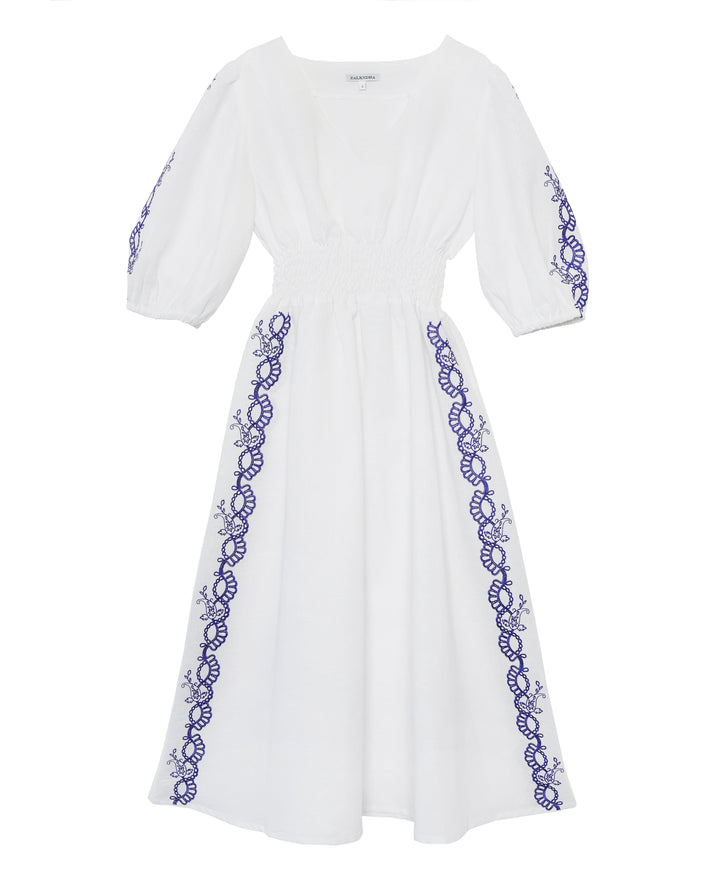 White Embroidered Linen Dress | ZALXNDRA