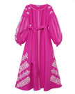 Fuchsia Hand Embroidered Linen Maxi Dress | ZALXNDRA