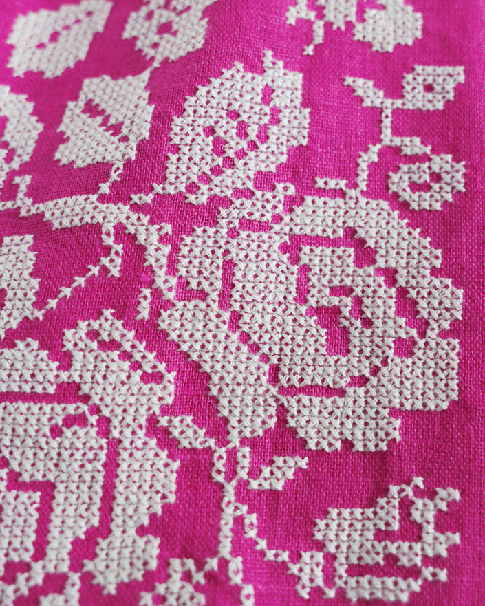 Fuchsia Hand Embroidered Linen Maxi Dress | ZALXNDRA