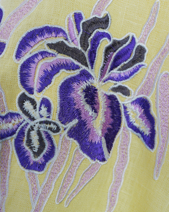 Light Yellow Embroidered Linen Maxi Dress | ZALXNDRA