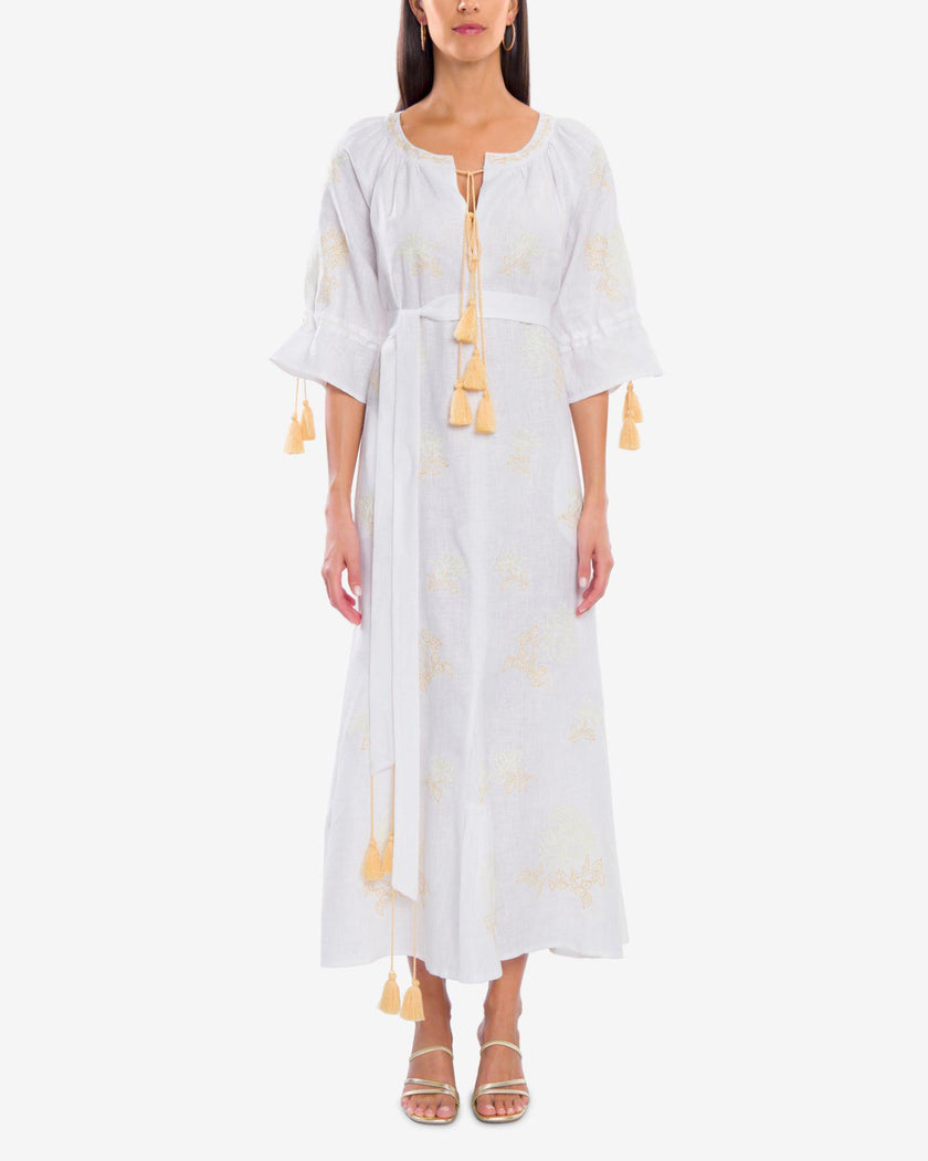 White Embroidered Linen Maxi Dress | ZALXNDRA