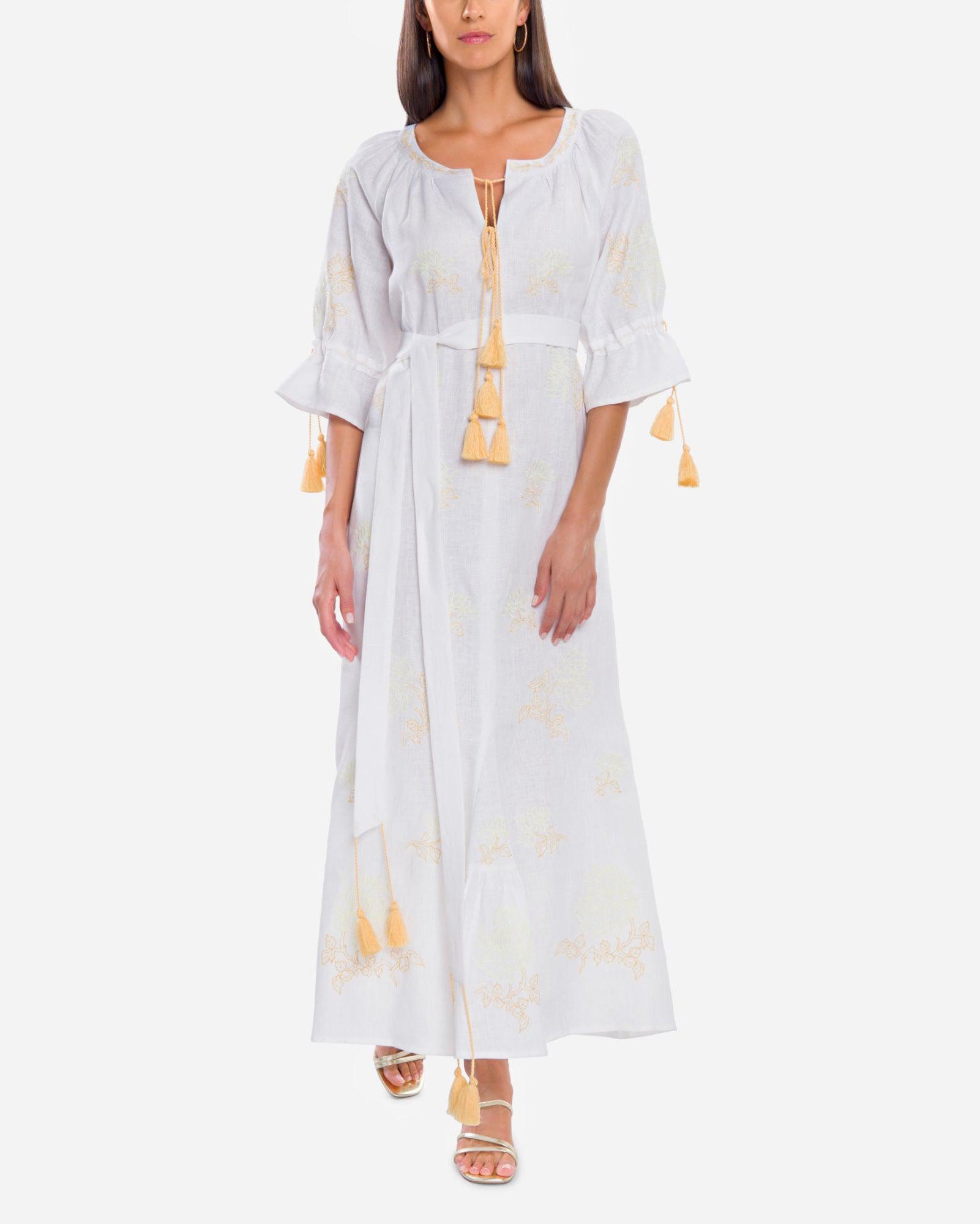White Embroidered Linen Maxi Dress | ZALXNDRA