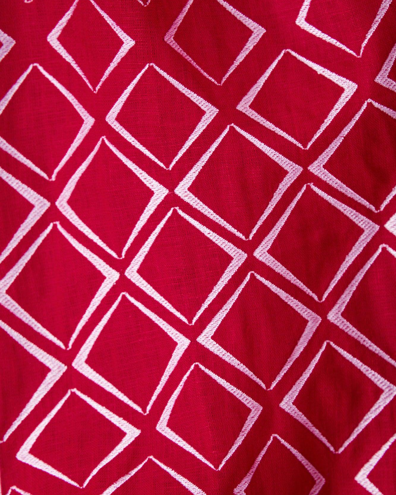 Scarlet Red Embroidered Linen Mini Dress | ZALXNDRA