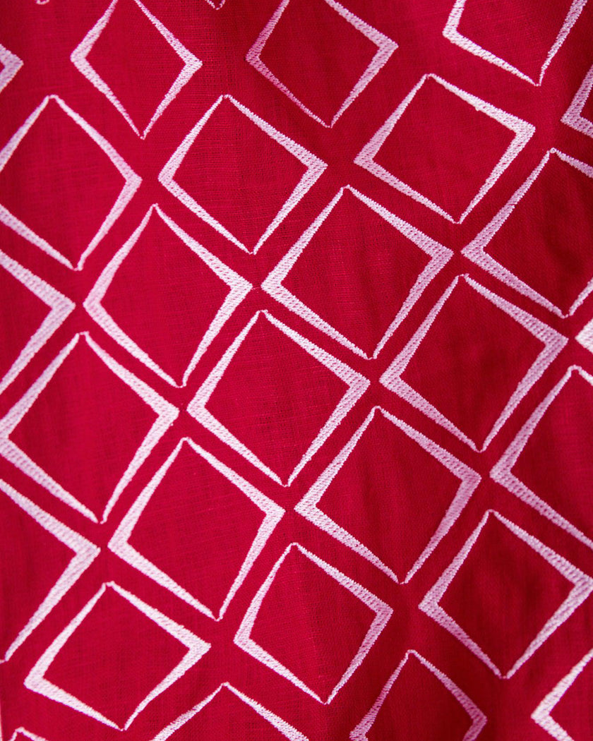 Scarlet Red Embroidered Linen Mini Dress | ZALXNDRA