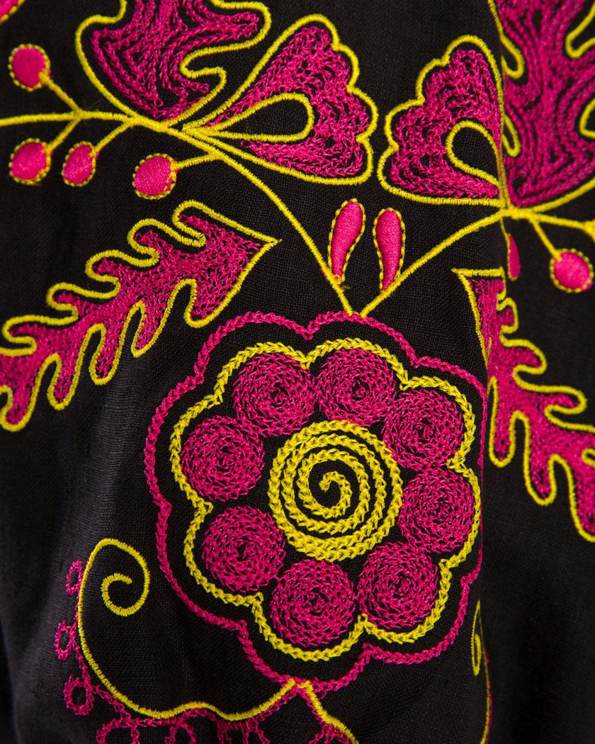 Black Embroidered Linen Maxi Dress | ZALXNDRA