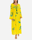 Lemon Yellow Embroidered Linen Maxi Dress | ZALXNDRA