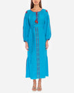 Turquoise Hand Embroidered Linen Maxi Dress | ZALXNDRA