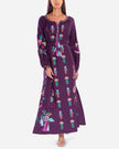 Plum Purple Embroidered Linen Maxi Dress | ZALXNDRA