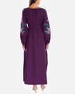 Plum Purple Embroidered Linen Maxi Dress | ZALXNDRA