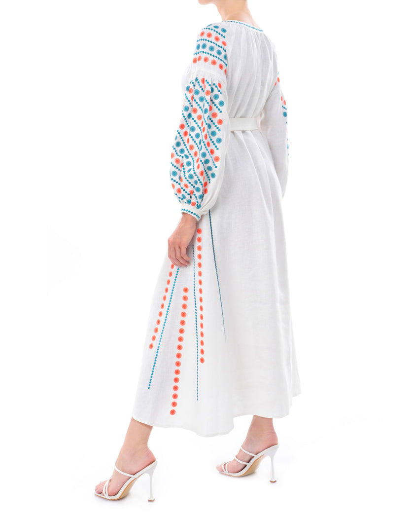 White Embroidered Linen Maxi Dress | ZALXNDRA