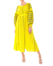 Lemon Yellow Embroidered Linen Maxi Dress | ZALXNDRA