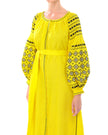 Lemon Yellow Embroidered Linen Maxi Dress | ZALXNDRA