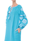 Turquoise Embroidered Linen Tunic Dress | ZALXNDRA
