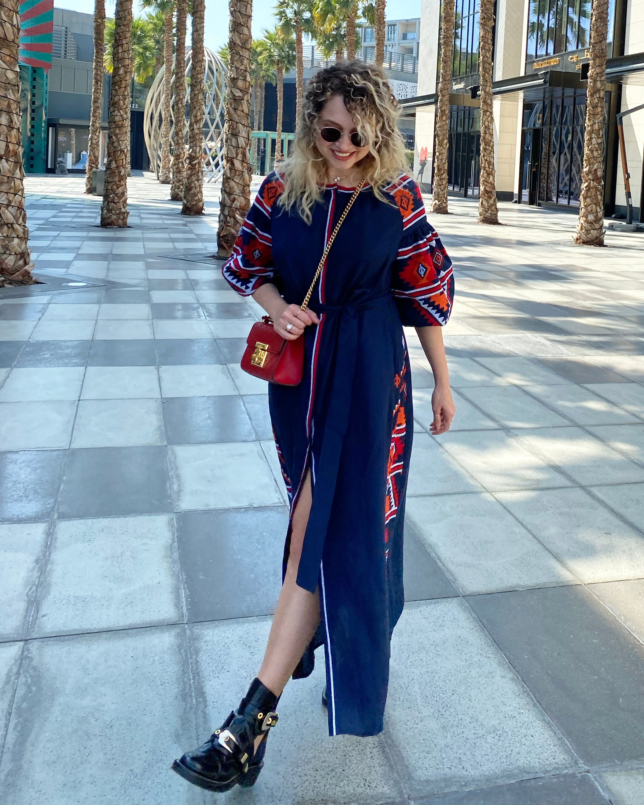 Rhapsody Blue Hand Embroidered Linen Maxi Dress | ZALXNDRA