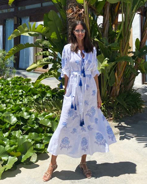 White Embroidered Linen Maxi Dress | ZALXNDRA