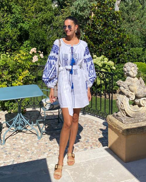 White Embroidered Linen Mini Dress | ZALXNDRA