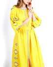Saffron Yellow Hand Embroidered Linen Maxi Dress | ZALXNDRA