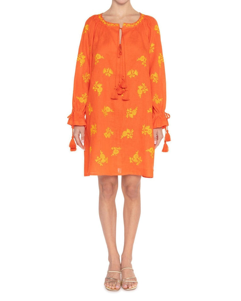 Pumpkin Orange Embroidered Linen Mini Dress | ZALXNDRA