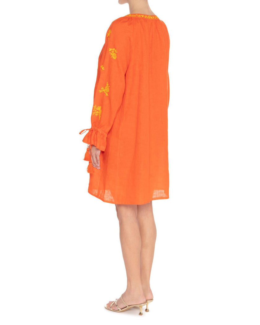Pumpkin Orange Embroidered Linen Mini Dress | ZALXNDRA