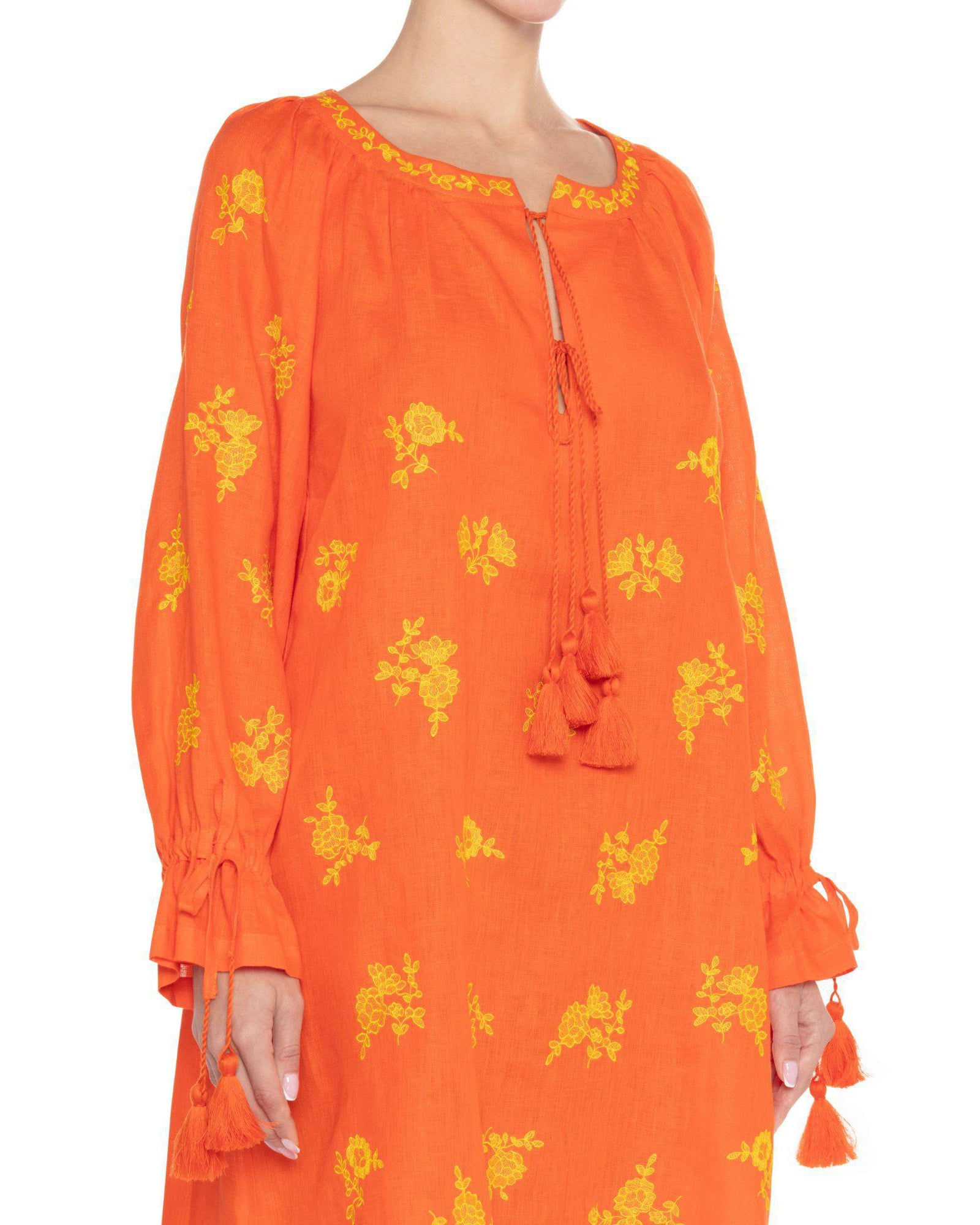 Pumpkin Orange Embroidered Linen Mini Dress | ZALXNDRA