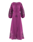 Plum Purple Hand Cut Embroidered Linen Maxi Dress | ZALXNDRA