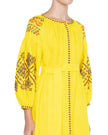 Lemon Yellow Hand Embroidered Linen Maxi Dress | ZALXNDRA