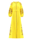 Lemon Yellow Hand Embroidered Linen Maxi Dress | ZALXNDRA