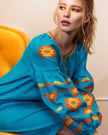 Turquoise Embroidered Linen Tunic Dress | ZALXNDRA