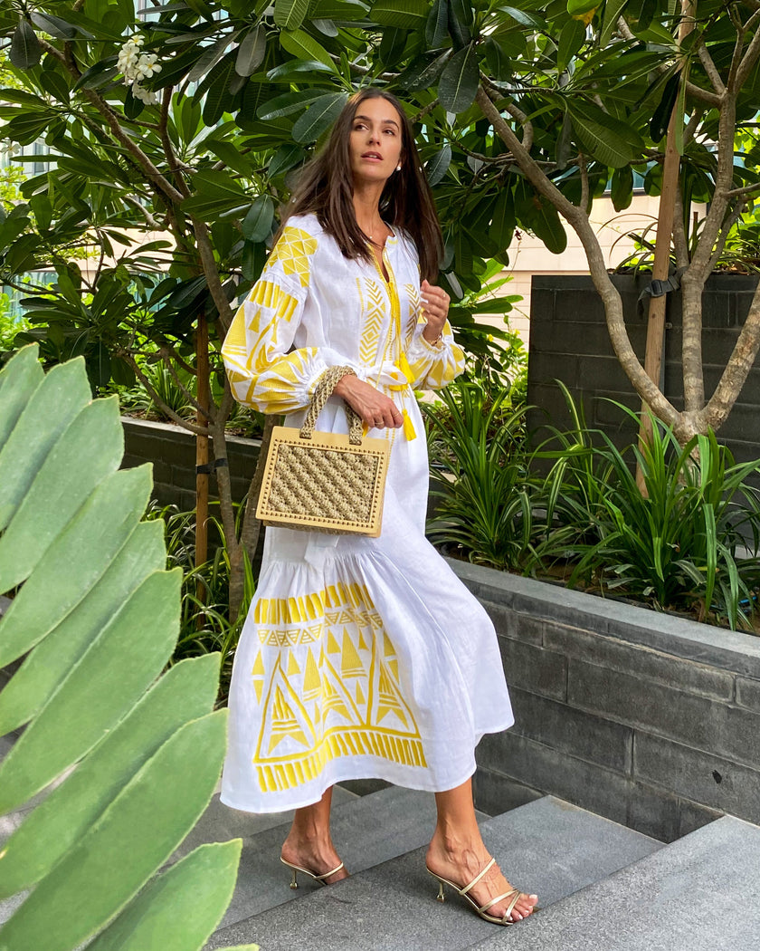 White Embroidered Linen Maxi Dress | ZALXNDRA