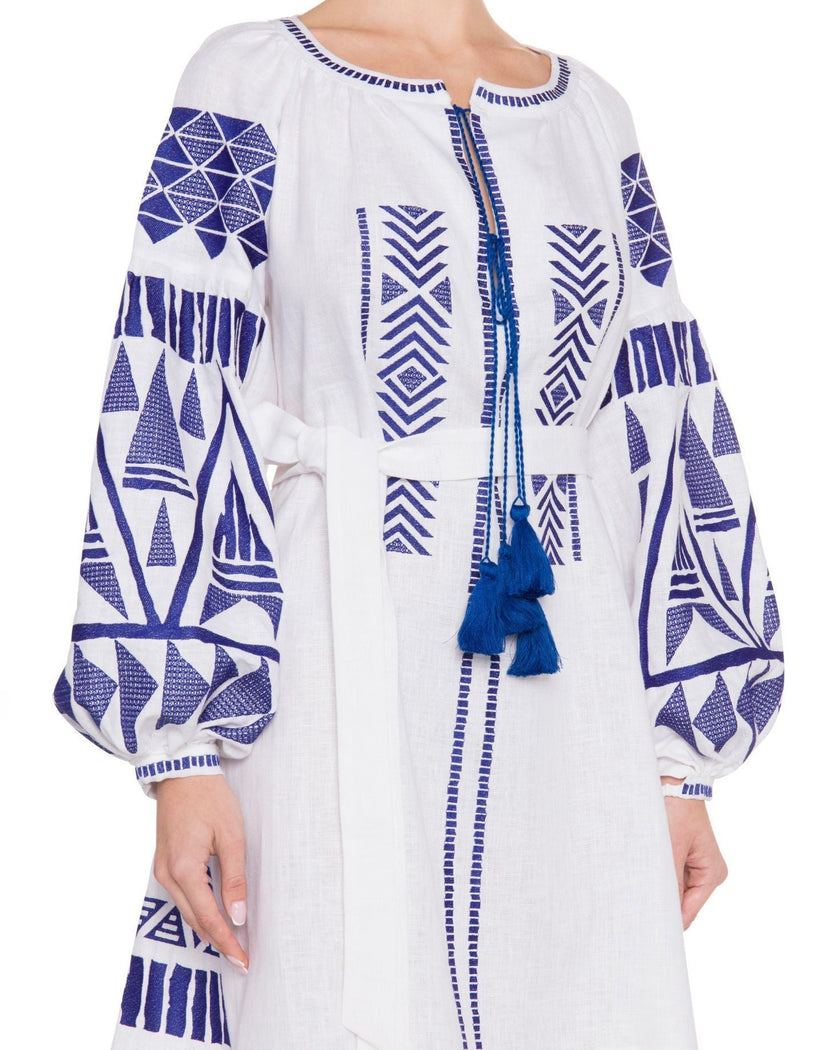 White Embroidered Linen Mini Dress | ZALXNDRA